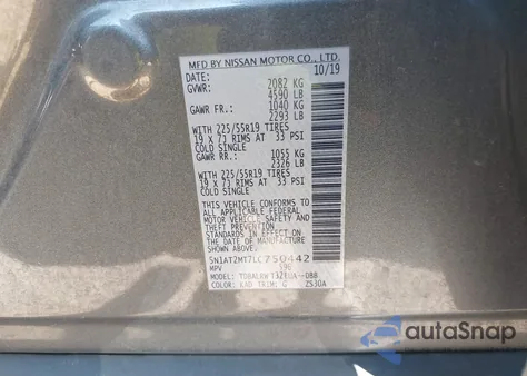 2020 Nissan Rogue Sl Fwd from USA, damaged, VIN 5N1AT2MT7LC750442